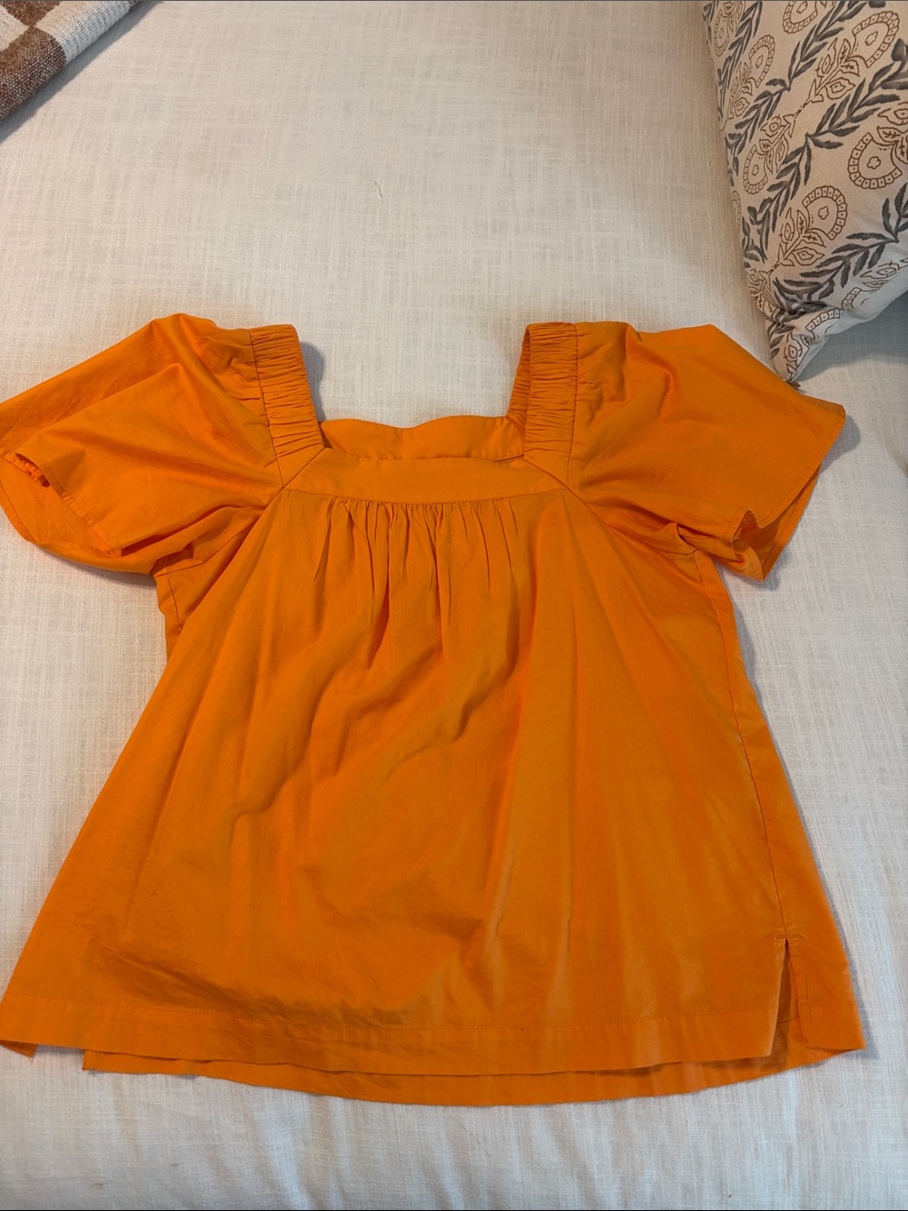 LOFT Orange Square-Neck Puff Sleeve Blouse